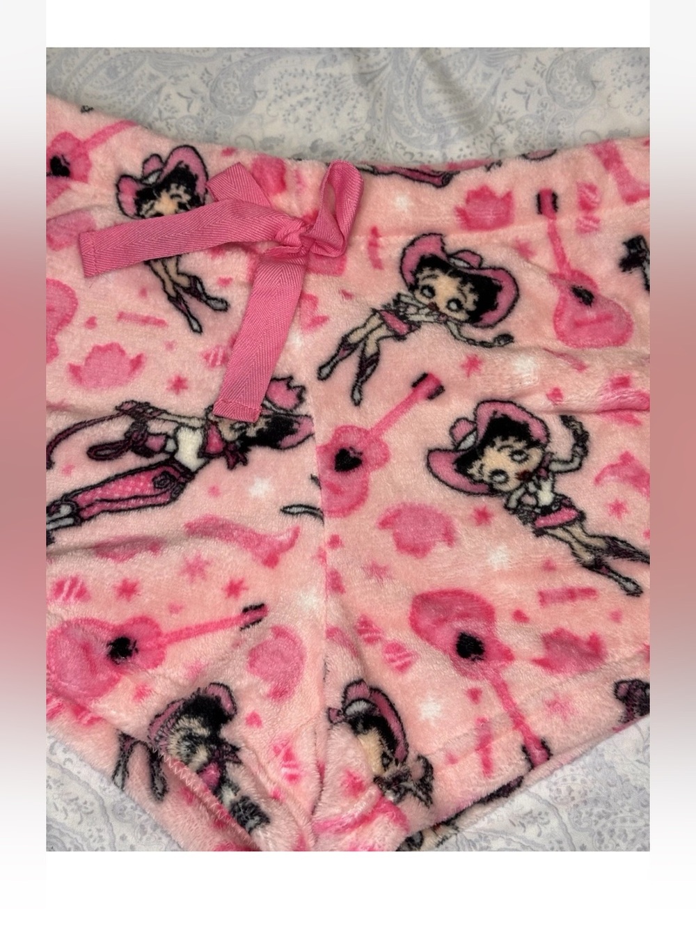 Betty Boop Cowgirl Pink Plush Juniors XL Shorts With Drawstring